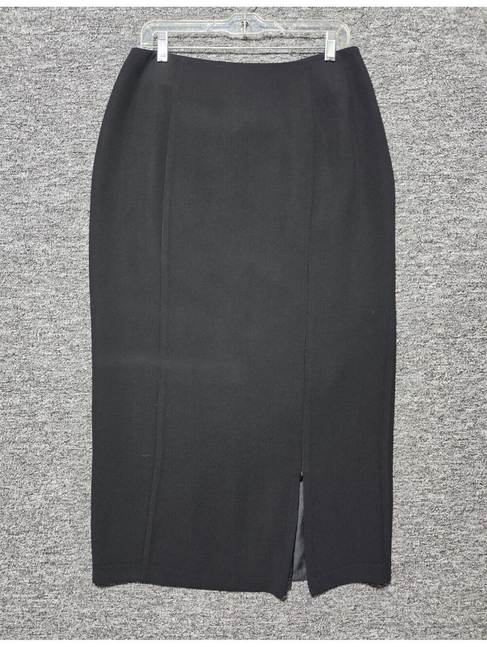 Valerie Stevens Women's Black Pencil Midi Skirt Size 10 Lined Slit Zip Knit
